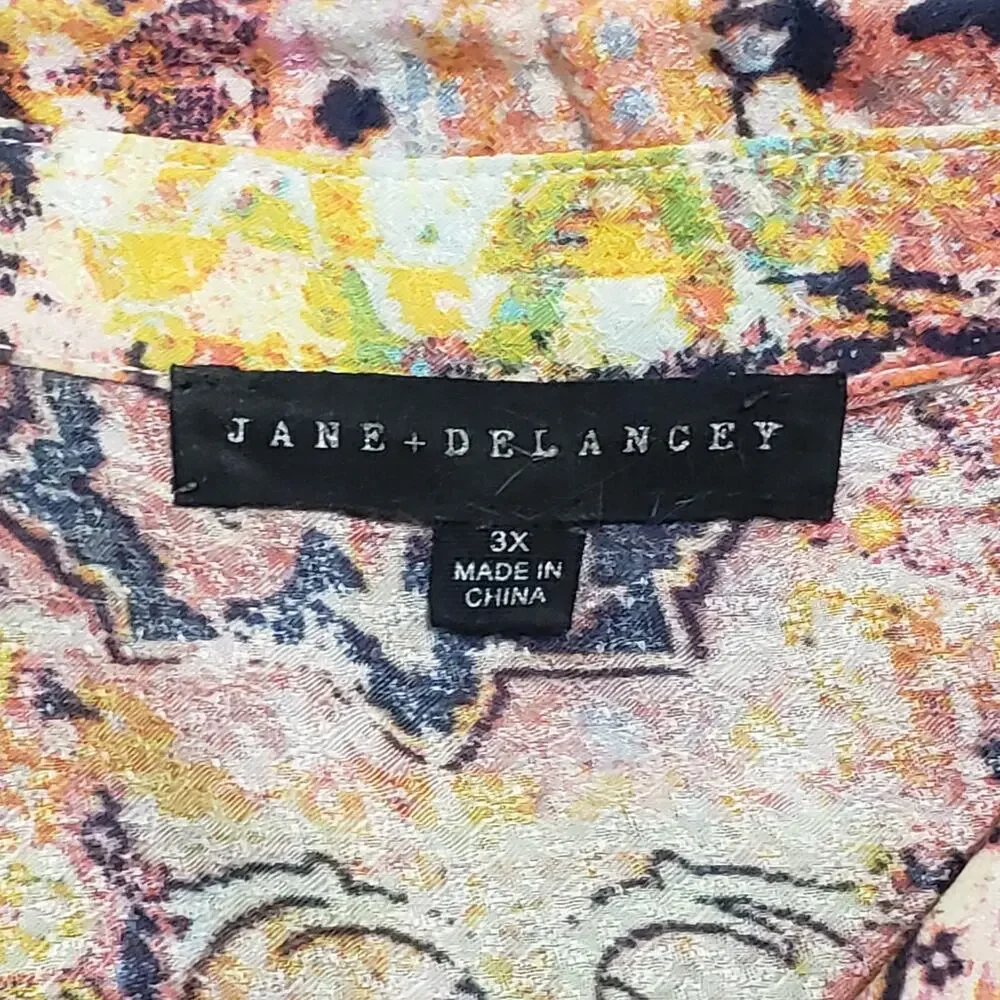 Jane + Delancey‎ 3X Pink Abstract Pleated Button Up Shirt Artsy Lagen Colorful